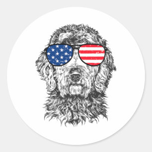 Pegatina Redonda Goldendoodle Doodle Perro Patriótico Usa 4 De Juli
