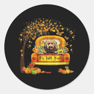 Pegatina Redonda Goldendoodle Fall Y'all Pumpkin de Acción de Graci