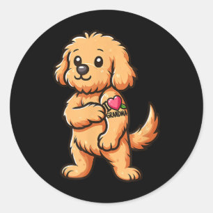 Pegatina Redonda Goldendoodle I Love Grandma Funny Dog Tattoo