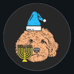 Pegatina Redonda Goldendoodle Menorah Mascota animal judío perro<br><div class="desc">Goldendoodle Menorah Mascota animal judío perro</div>