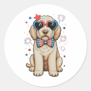 Pegatina Redonda Goldendoodle Perro 250 Aniversario Patriótico