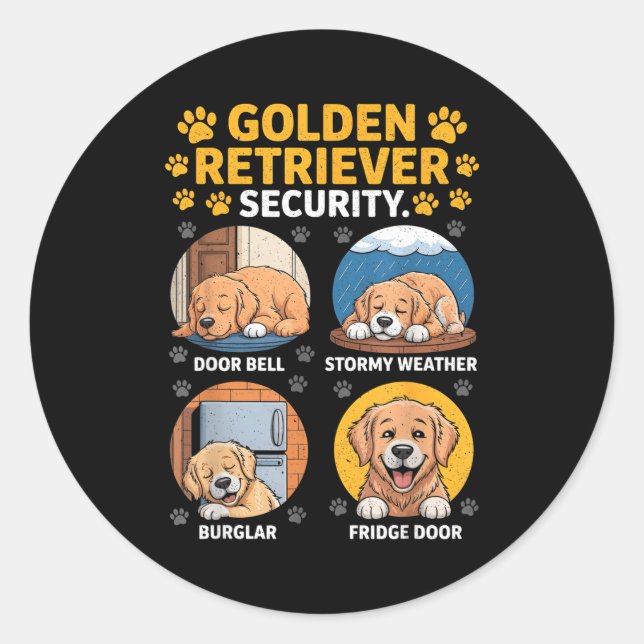 Pegatina Redonda Goldens Tee Golden Retriever Security Funny  (Anverso)