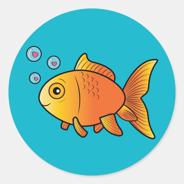 Pegatina Redonda Goldfish con burbujas cardíacas (Anverso)