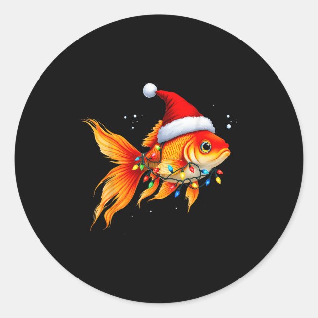 Pegatina Redonda Goldfish Santa Hat alumbró a Navidades Cucuta Navi (Anverso)