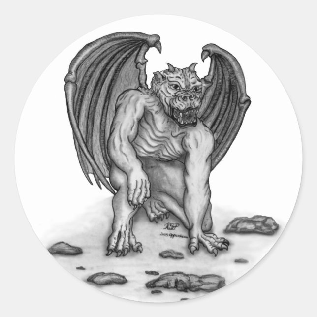 Pegatina Redonda Golem Gargoyle (Anverso)