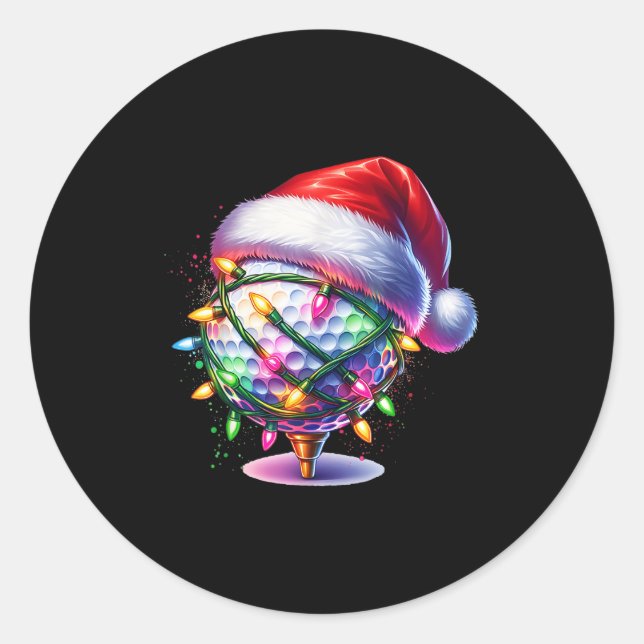 Pegatina Redonda Golf Ball Santa Hat Hombres Mujeres Navidades Golf (Anverso)