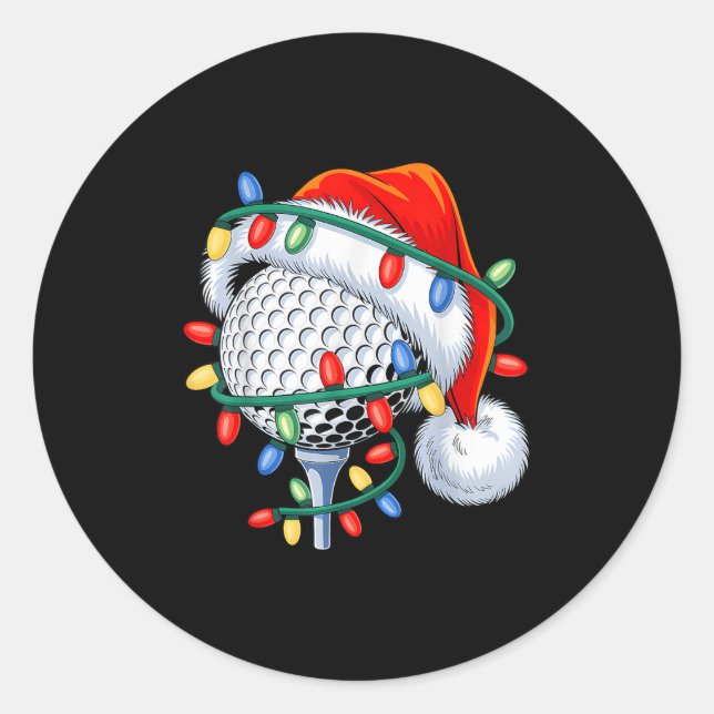 Pegatina Redonda Golf Ball Santa Hat Xmas Navidades divertidos Homb (Anverso)