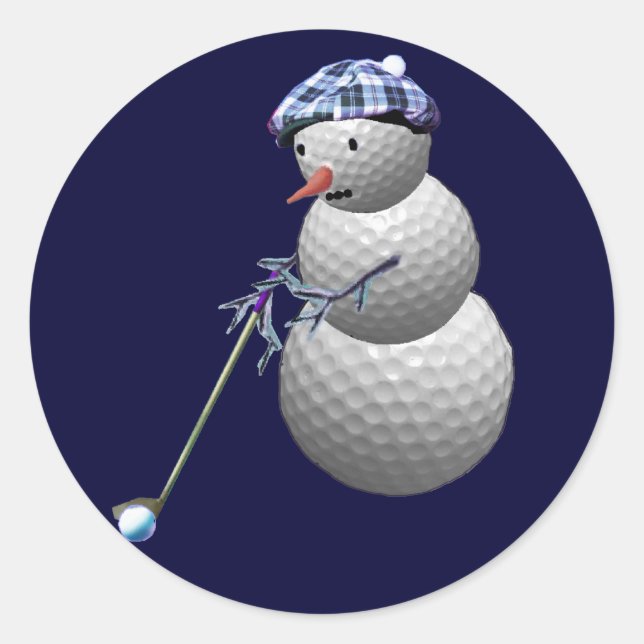 Pegatina Redonda Golf Ball Snowman (Anverso)