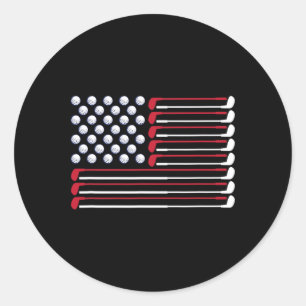 Pegatina Redonda Golf Bandera Americana Jugador de Golf Amante Golf