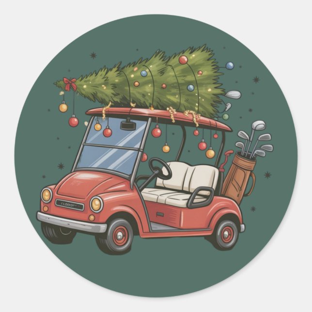 Pegatina Redonda Golf Cart Christmas Tree Golf Lover Gift (Anverso)
