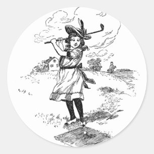 Pegatina Redonda Golf Chica Golfing Vintage Art
