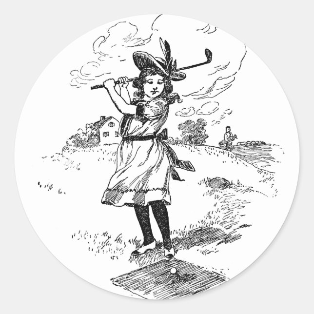 Pegatina Redonda Golf Chica Golfing Vintage Art (Anverso)