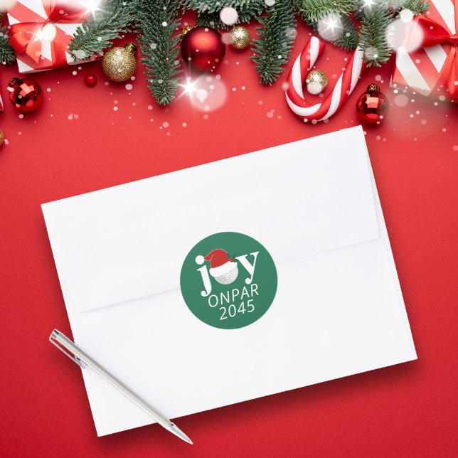 Pegatina Redonda Golf Christmas Holiday Joy Sticker Modern Green (Sleek holiday sticker, perfect for envelopes 🎄
Add your club name, event, or year.)