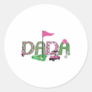 Pegatina Redonda Golf Dada Pink Hole In One Golf Primer Chica de Cu