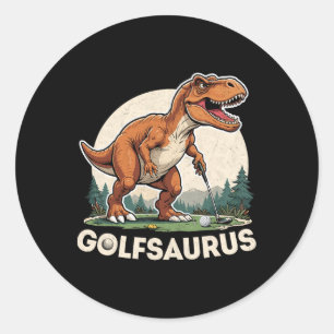 Pegatina Redonda Golf Dinosaur Golfer T-rex Golf Dino Golfi