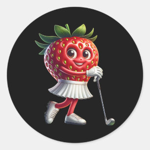 Pegatina Redonda Golf divertido de fresa Humor para amantes del dep