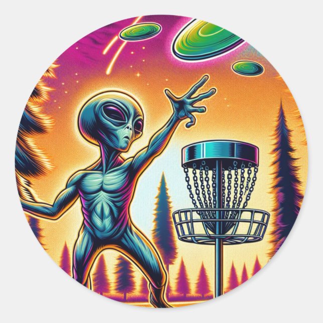 Pegatina Redonda Golf en disco alienígena extraterritorial (Anverso)