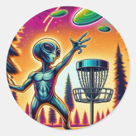 Pegatina Redonda Golf en disco alienígena extraterritorial
