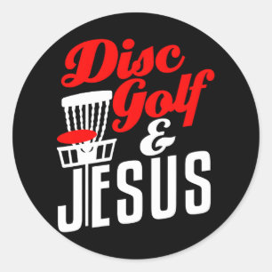 Pegatina Redonda Golf en disco Jesús Cristiano Funny Golfing Golfer