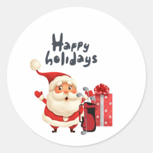 Pegatina Redonda Golf Feliz Navidad con Santa Felices fiestas