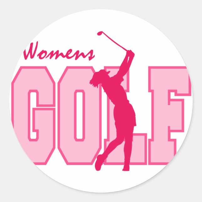 Pegatina Redonda Golf femenino rosa (Anverso)