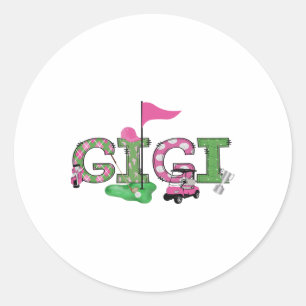 Pegatina Redonda Golf Gigi Pink Hole In One Golf Primer Chica de Cu