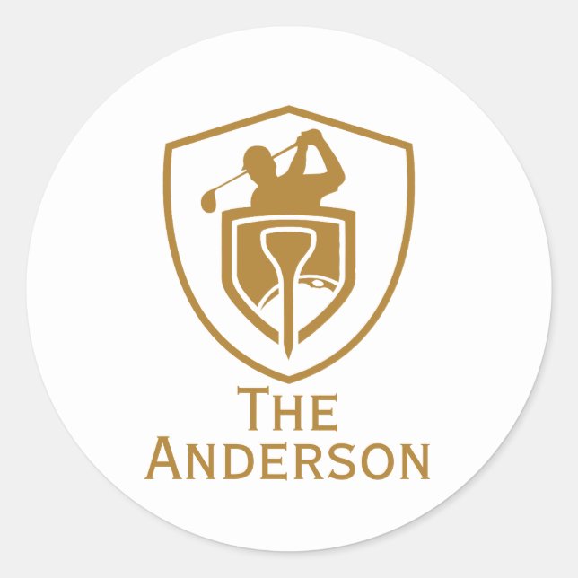 Pegatina Redonda Golf Gold Moderno (Anverso)