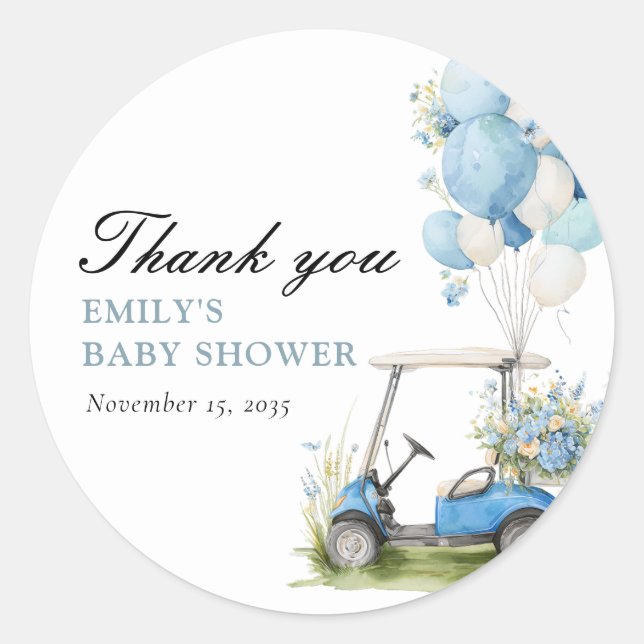 Pegatina Redonda Golf Let's Par-tee Boy Baby Shower (Anverso)