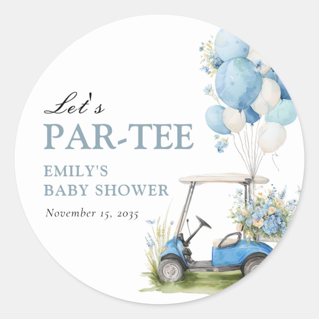 Pegatina Redonda Golf Let's Par-tee Boy Baby Shower (Anverso)