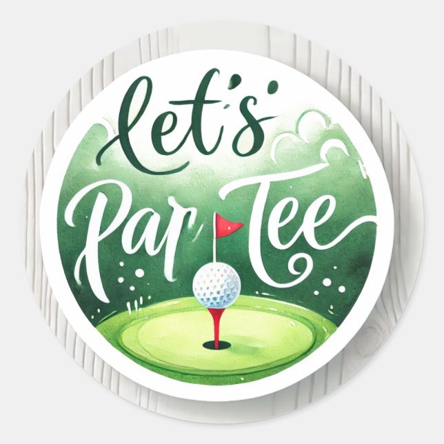 Pegatina Redonda Golf Let's Par tee con bandera de golf en blanco v (Anverso)