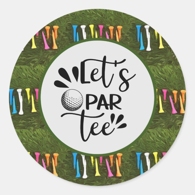 Pegatina Redonda Golf Let's Par tee con tee colorido (Anverso)