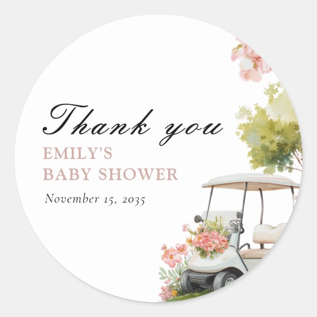 Pegatina Redonda Golf Let's Par-tee Girl Baby Shower (Anverso)