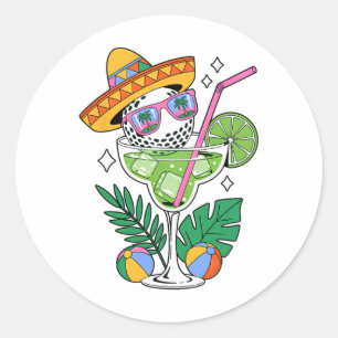 Pegatina Redonda Golf Margarita Sombrero Tropical Funny Cinco De Ma