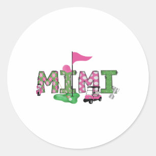 Pegatina Redonda Golf Mimi Pink Hole In One Golf Primer Chica de Cu