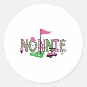 Pegatina Redonda Golf Nonnie Pink Hole In One Golf First Birthday G
