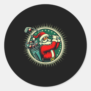 Pegatina Redonda Golf Oh Navidad Tee Santa Claus Golfista Vintage G