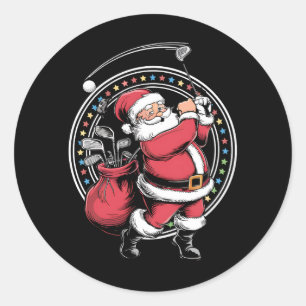Pegatina Redonda Golf Oh Navidades Santa Claus Vintage Golfer Golfi