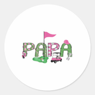 Pegatina Redonda Golf Papa Pink Hole In One Golf Primer Chica de Cu