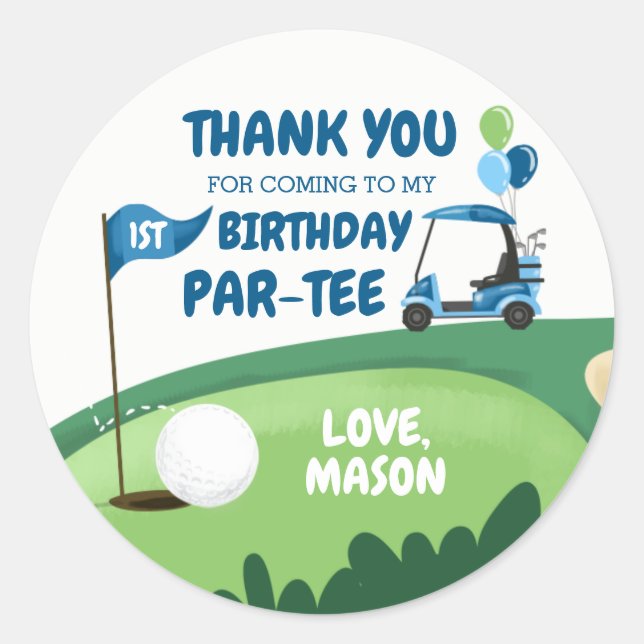 Pegatina Redonda Golf Par-Tee Cupcake Topper Boy Birthday Favor (Anverso)