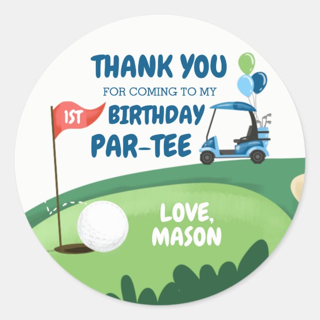 Pegatina Redonda Golf Par-Tee Cupcake Topper Boy Birthday Favor Cla (Anverso)