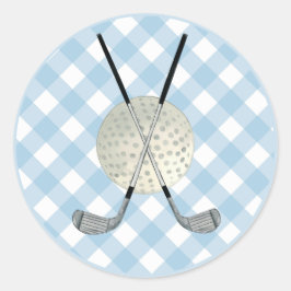 Pegatina Redonda Golf Plaid Blue White Preppy Country Club