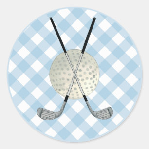 Pegatina Redonda Golf Plaid Blue White Preppy Country Club