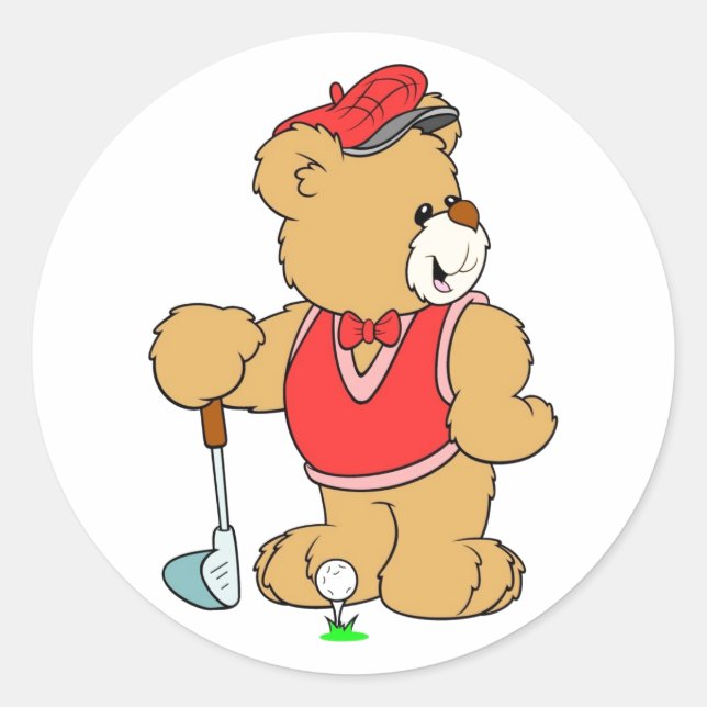 Pegatina Redonda Golf Pro Teddy Bear (Anverso)