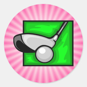 Pegatina Redonda Golf rosado