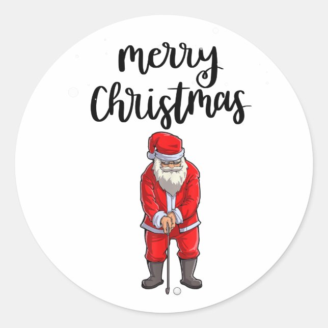 Pegatina Redonda Golf Santa Claus golf Feliz Navidad (Anverso)