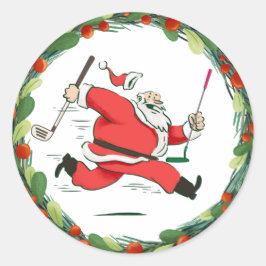 Pegatina Redonda GOLF SANTA Claus golfer para Navidades Fiesta