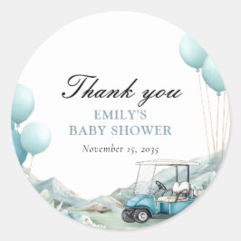 Pegatina Redonda Golf Vamos a Par-tee Azul Baby Shower