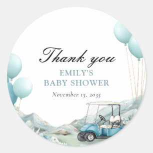 Pegatina Redonda Golf Vamos a Par-tee Azul Baby Shower