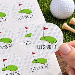 Pegatina Redonda Golf Vamos Par tee con bandera de golf en verde bl