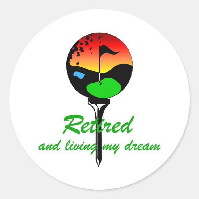 Pegatina Redonda Golf y jubilación (Anverso)